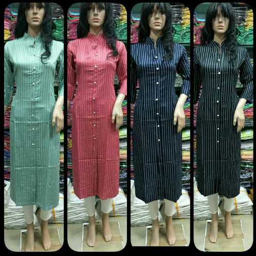 Multicolor Ladies Stripe Long Kurti