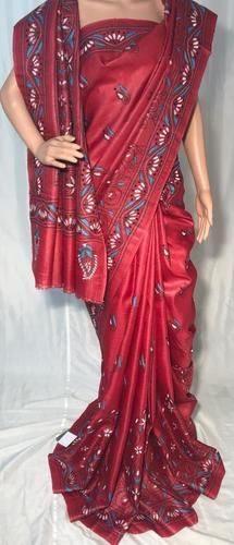 Pure Tussar Silk Hand Katha Embroidery Saree