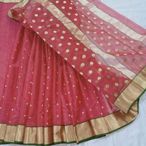 Silk Light Red Color Chanderi Saree