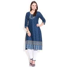 Blue 3/4Th Sleeve Ladies Kurtis