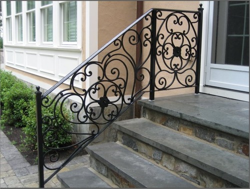 Elegant Wrought Iron Stair Railing - Color: Black