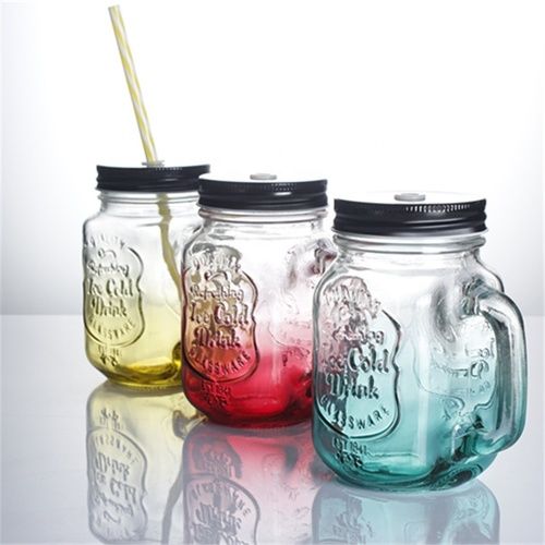 Eco-Friendly Embossed Glass Vintage Mason Jar With Stem (480Ml)