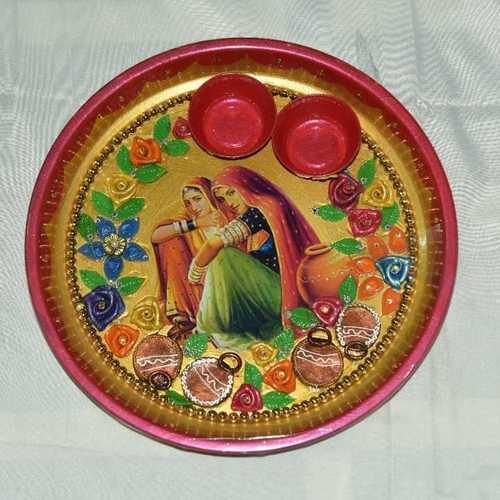 Multicolor Handicraft Steel Pooja Thali