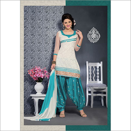 Sky Blue Color Georgette With Heavy Embroidered Panjabi Style Patiala  Salwar Suit