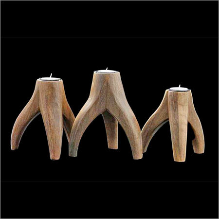 Polishing Wooden Tripod Antler Candle Holder