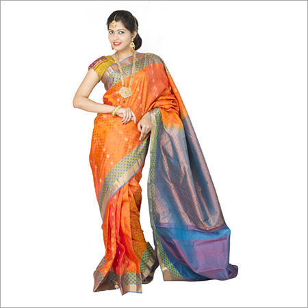 Dark Orange Silk Saree