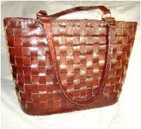 Brown leather shopping bag