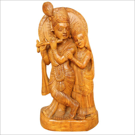 Radha Krishna Wooden Statue