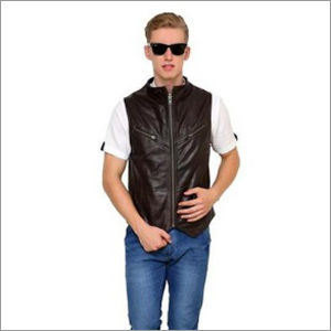 Mens Black Leather Waistcoat