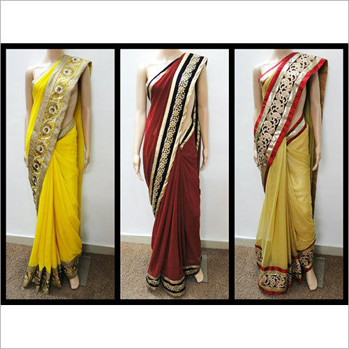 Beige Embroidered Net Saree