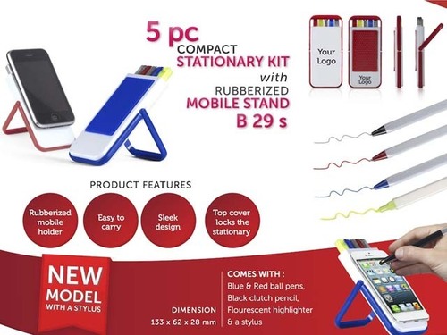 5 pc compact Stationery Kit with Rubberized Mobile Stand