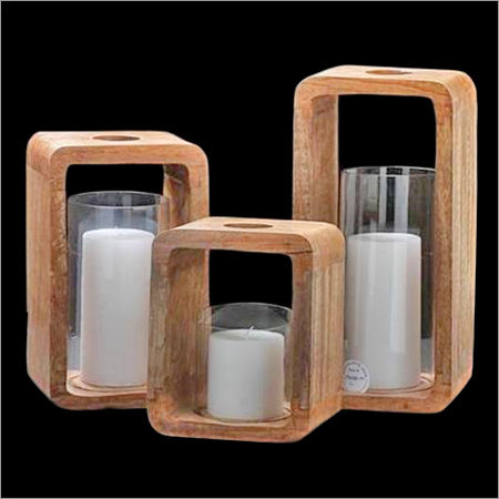 Wood Wooden Hurricane Candle Holders