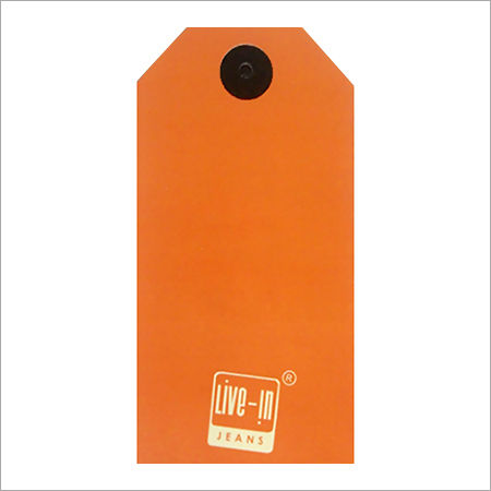 Clothing Labels - Paper, 4 x 2 Inches, Orange Color - Glossy Finish, Eyeleted Tag, Single-Sided Print