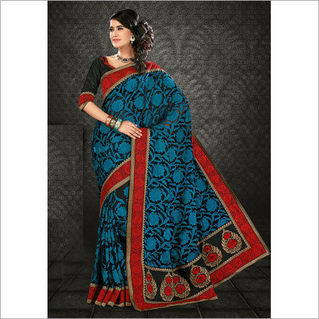 Black Net Embroidered Saree