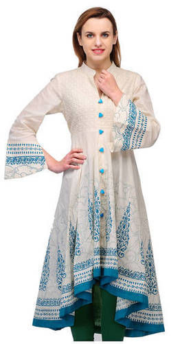 White Blue Cotton Kurtis