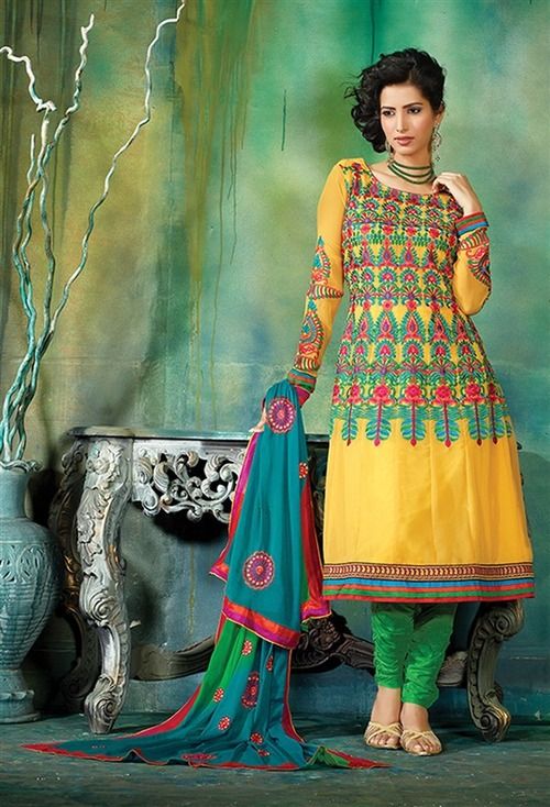 Party Dresses - Designer Georgette With Santoon Inner & Bottom, Chiffon Dupatta Included