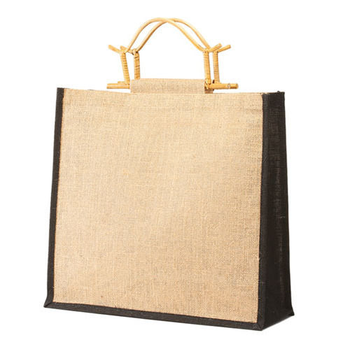 Eco Friendly Jute Shopping Bag With Cane Handles