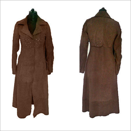 Gel Wax Ladies Long Brown Leather Coats