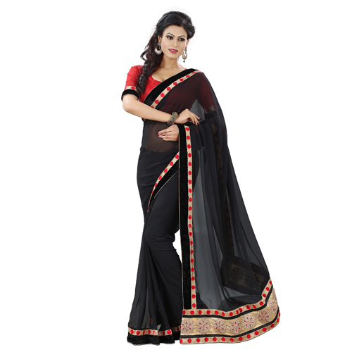Black Bordered Georgette Saree