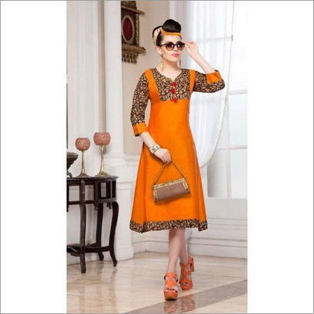 Orange Ladies Cotton Kurti