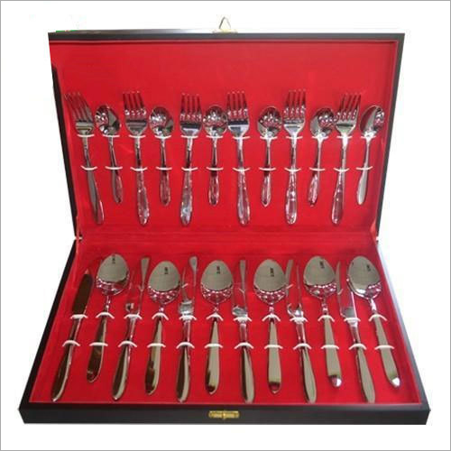 Steel Cutlery Set - Stainless Steel, 24-Piece Collection | Polished Silver Finish, Ductile Wooden Box for Home and Restaurant Use