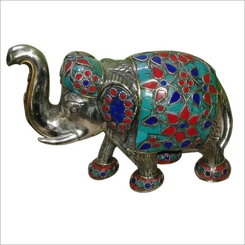 Silver Plated Elephant With Stone Work