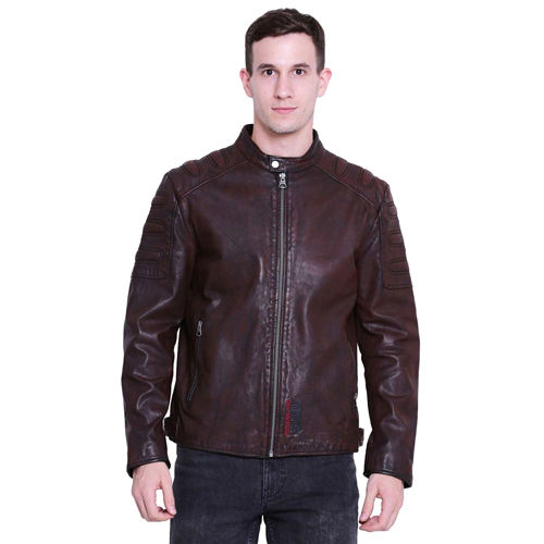 Men Leather Jacket - A-One Leather, Available in S to XXL Sizes | Full Zip Closure, Band Collar, Patch Pockets, Lightweight, Durable