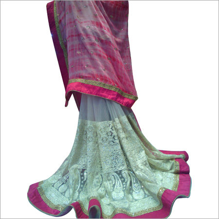 Off White saree with pink aanchal & pink Border