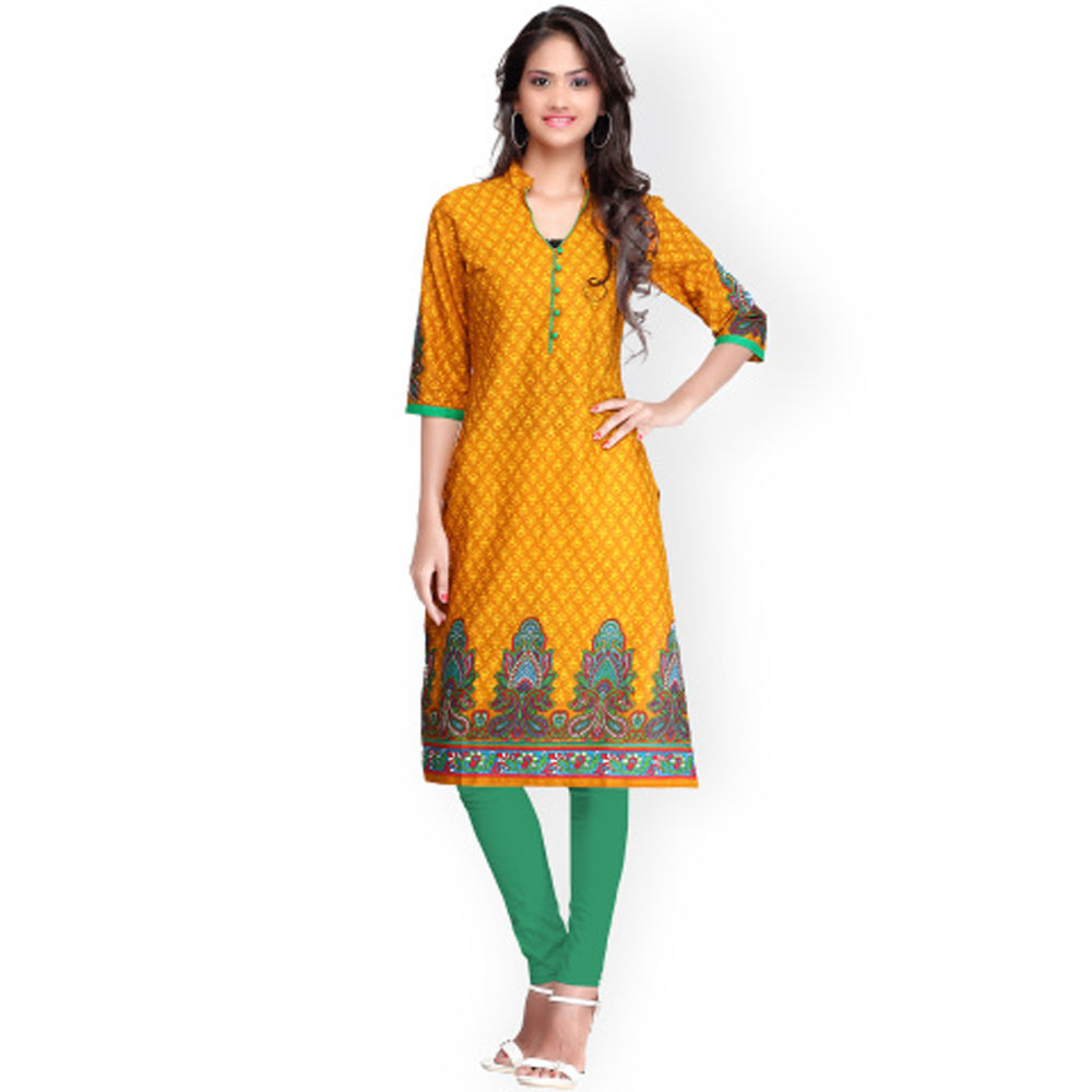 Saree Mall Mustard Yellow Printed Kurta