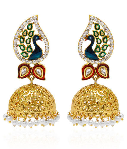 Jewels Galaxy Hand Crafted Meenakari Mayur Jhumka