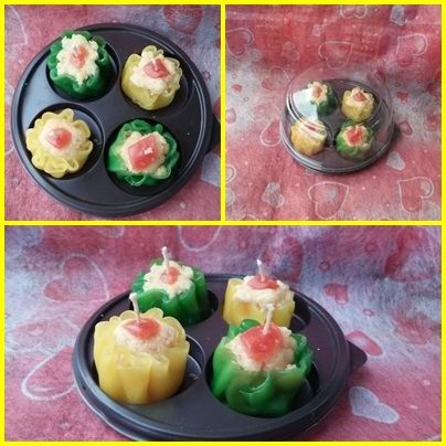 4 Pcs. Of Green & Yellow Shumai Dessert Candles