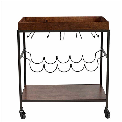 Wrought Iron Wooden Bar Trolley
