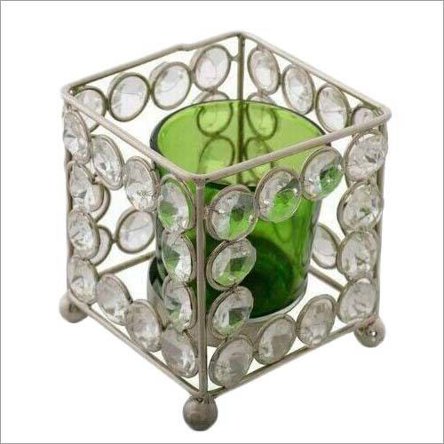 Silver Crystal Candle Holder