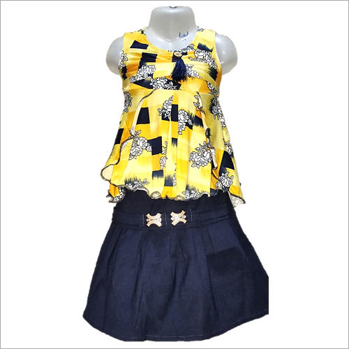 Girl Yellow Printed Skirt Top
