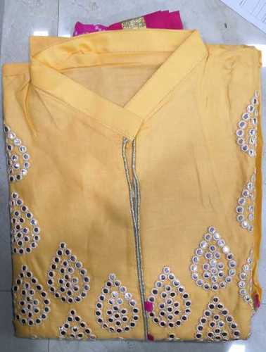 Embroidered Printed Full Sleeves Kurtis - Cotton, 50-58 Inch Length, Bust Size 32-42 Inch, Color Options: Yellow, Blue, Black, White, Orange | Anti-Wrinkle, Comfortable, Easily Washable, Impeccable Finish, Stone Work