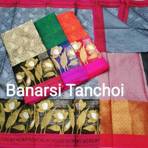 Various Colors Are Available Banarasi Tanchoi Sarees With Fancy Border