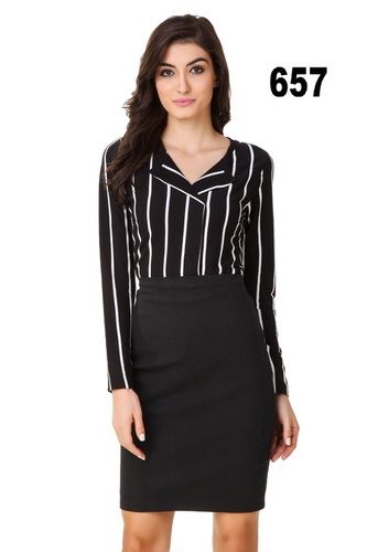 Black And White Striped Formal Women Shirt