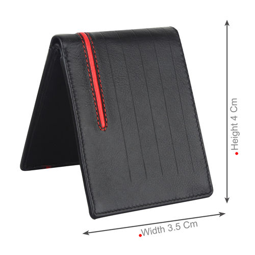 Many Red Stripe Black Leather Wallet