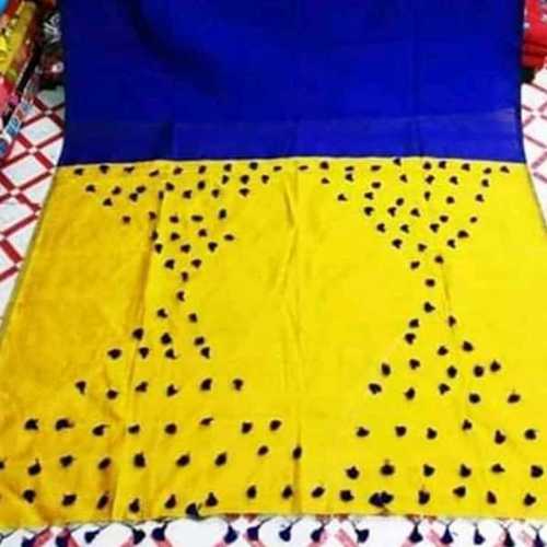 Cotton Silk Pallu Pompom Saree With BP