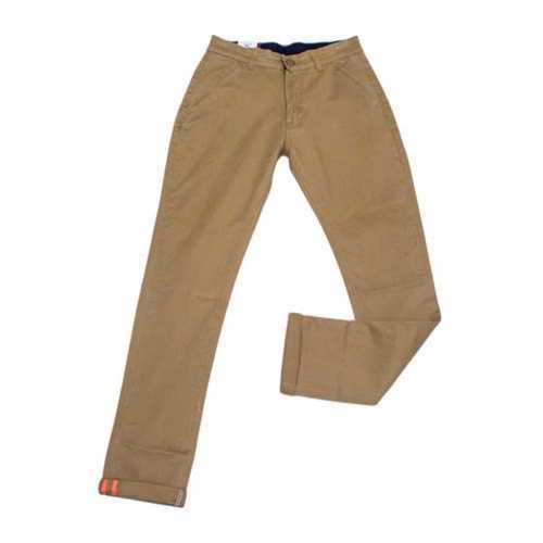 Brown Mens Cotton Plain Slim Fit Trousers