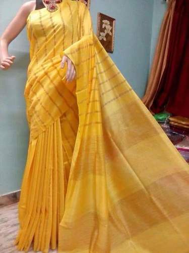 Yellow Cotton Silk Saree