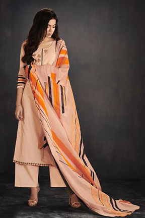 Peach Ganga Enaya Superior Cotton Printed With Embroidery And Handwork Suits