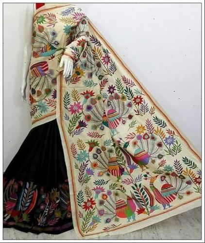 .Pure Silk Kantha Stich Ladies Saree