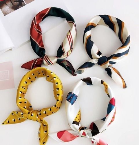 Square Silk Satin Scarf Head Neck Scarf For Women Hair Tie Band