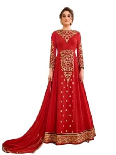 Red Party Wear Designer Dress Material Faux Georgette Embroidered With Naznin Dupatta Santoon Inner And Bottom Semi Stitched Suit