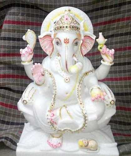 Eco-Friendly Handcrafted Makrana White Marble Ganesha Statues