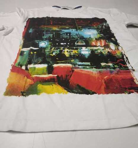 White Mens Printed Casual T Shirts