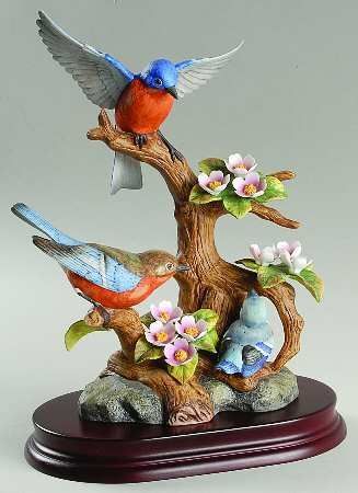 Red-Golden Porcelain Bird Figurines