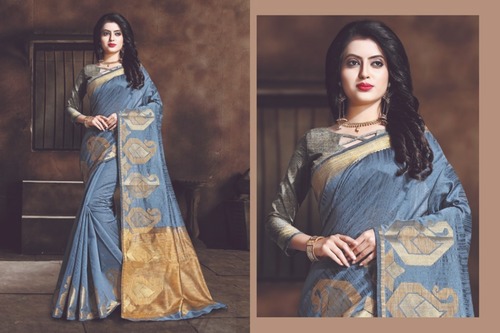 ग्रे फैंसी और डिज़ाइनर सिल्क साड़ी