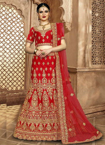 Bridal Red Silk Embroidered Wedding Lehenga Choli